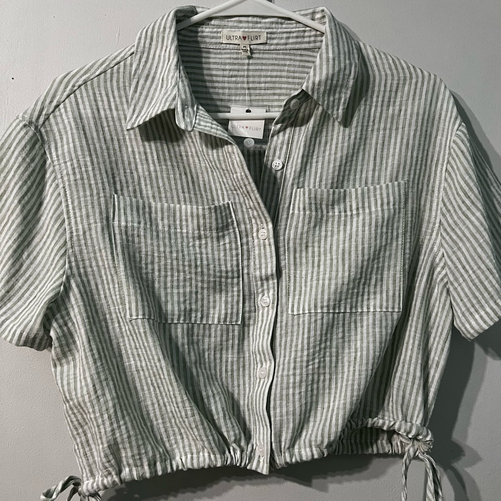 Striped Button Down Cropped Shirt